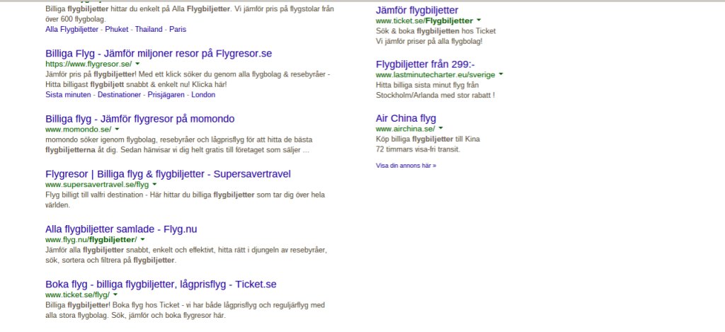 Flyg.nu hos Google.se